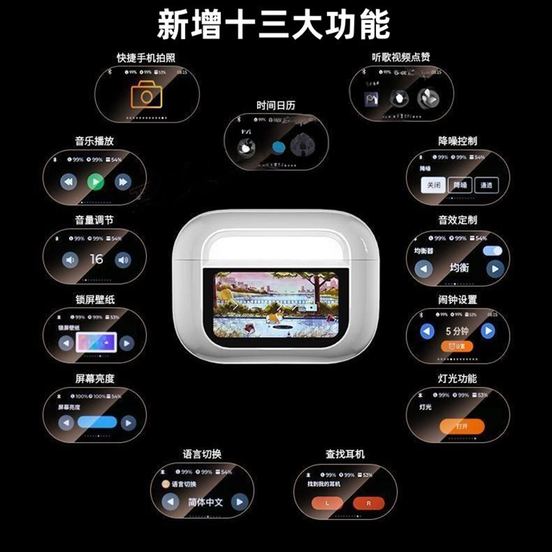 Auriculares Bluetooth inalámbricos transfronterizos A9RRO, pantalla táctil, reducción de ruido, modelo privado, duración de batería ultralarga, auriculares con pantalla táctil