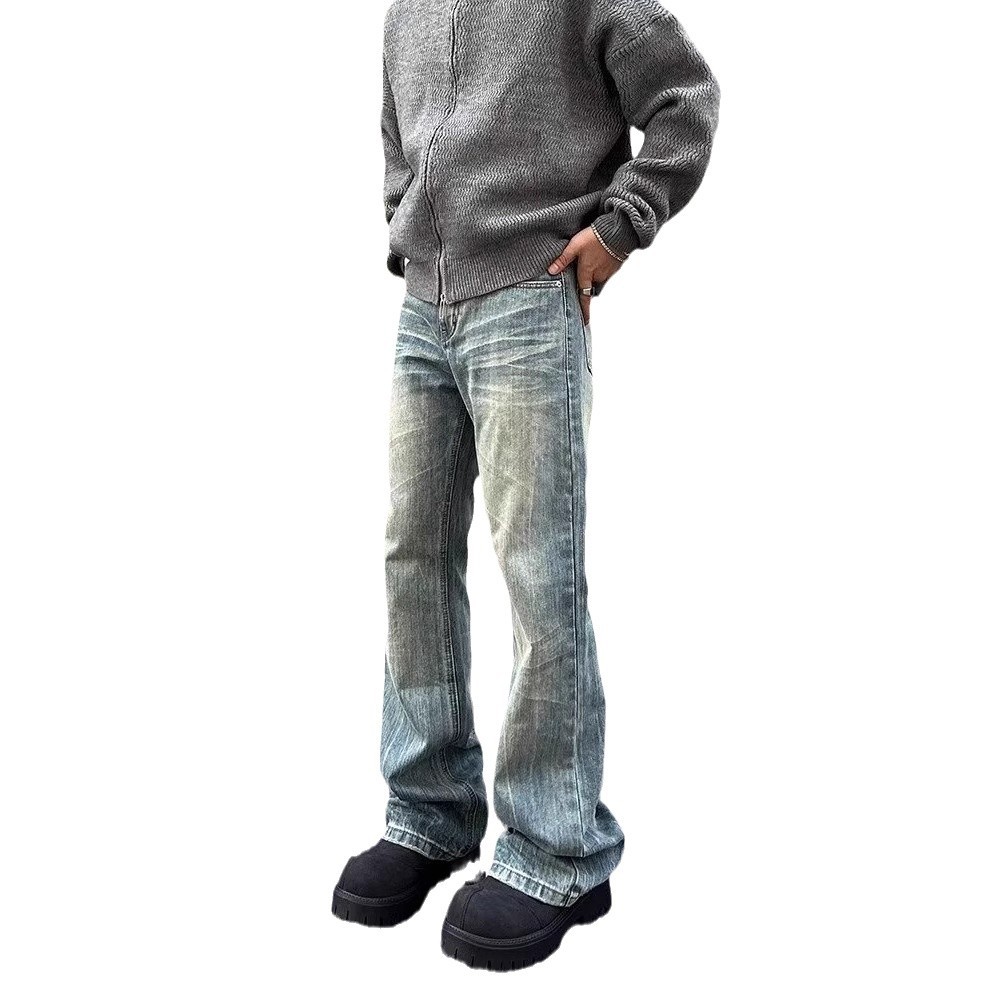 Men's Clothing Men's American Style Washed Blue Cleanfit Jeans Slightly Flared Straight Leg Retro Vintage Spring Autumn_mkmklike.com
