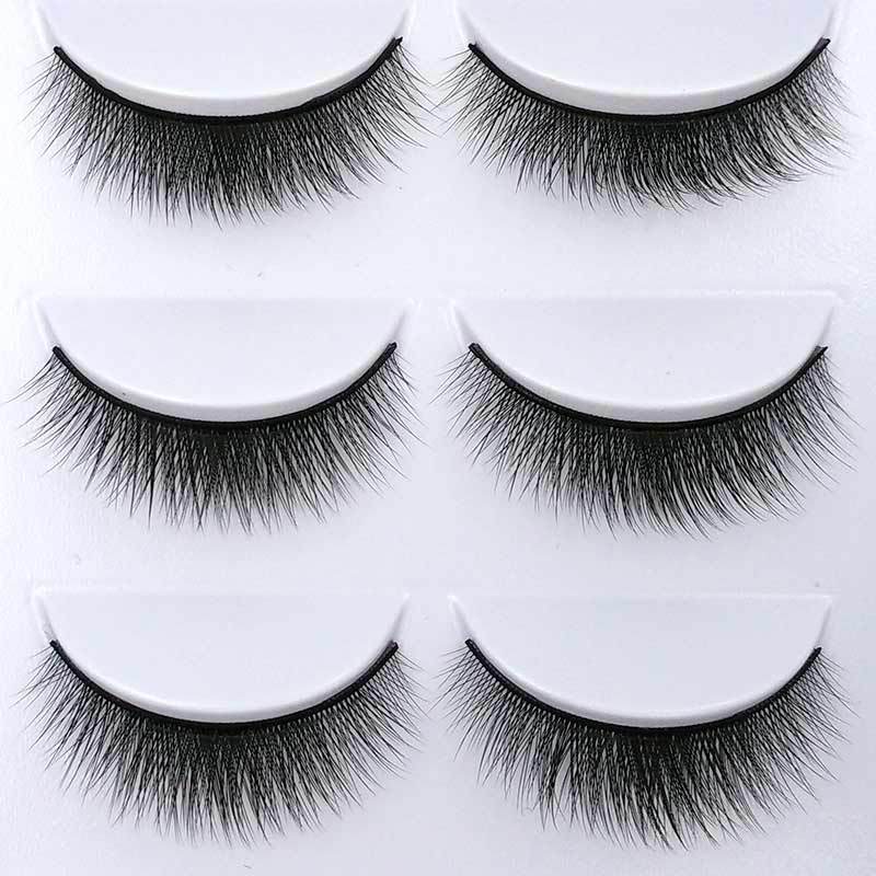 Mink Hair Material Thick Natural Cross Length 3 Pairs Mink Hair False Eyelashes