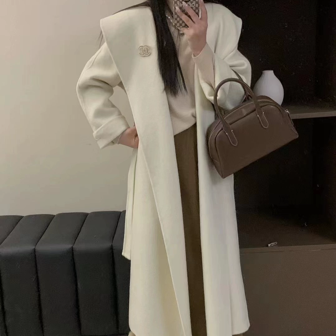 Популярное онлайн-Новинка 2024, осенне-зимнее модное двустороннее шерстяное пальто, свободное повседневное шерстяное пальто в Корейском стиле в наличии