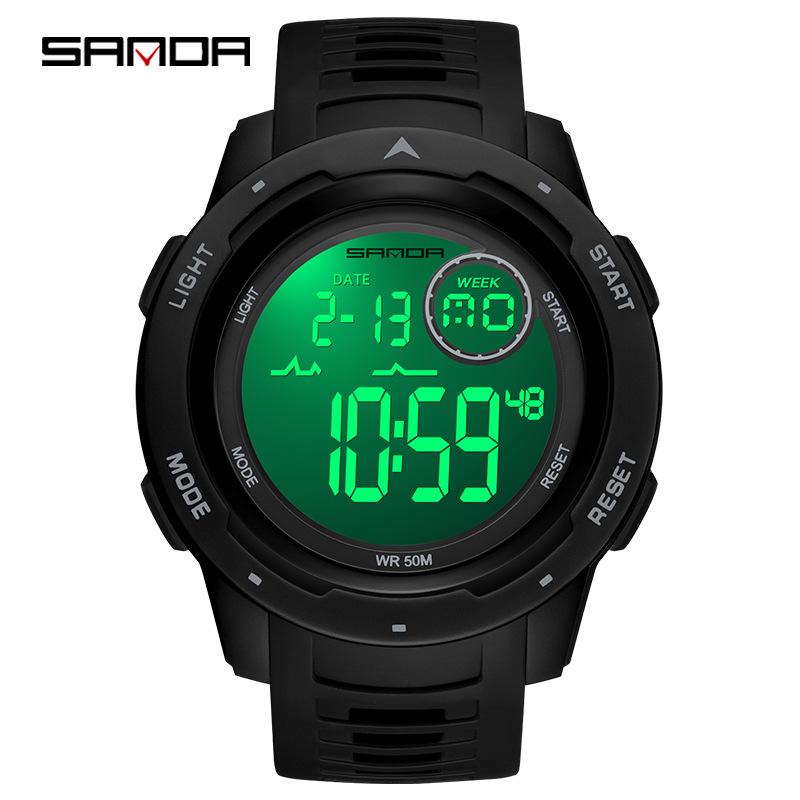 Sanda Boys Outdoor Large Round Sports Men's Multifunctional Trendy Electronic Watch Men's Single Display Electronic Watch