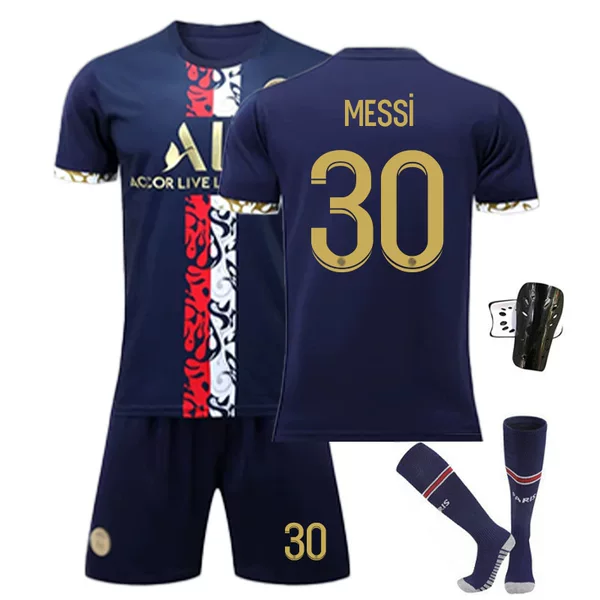 2223 Paris Co-Branded Special Edition Golden No. 30 Messi No. 7 Mbappe No. 10 Neymar Jersey Set