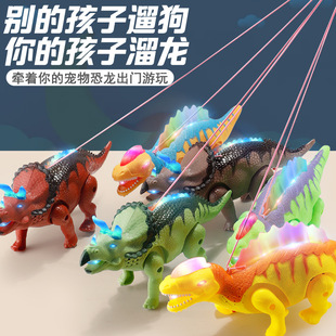 Factory Direct Sales Children's Leash Toys That Can Walk Electric Tyrannosaurus Rex with Rope Luminous Toys Street Stall Night Market Wholesale
