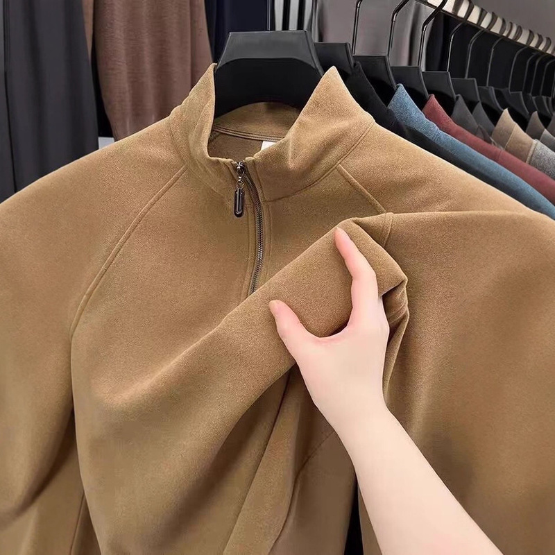 Men's Long-Sleeve T-Shirt with Thermal Fleece, Autumn Fleece Sweatshirt with Half-Zip, Fashionable Solid Color, Affordable Top, Base Layer, Autumn Clothing Men's Long-Sleeve T-Shirt with Thermal Fleece, Autumn Fleece Sweatshirt with Half-Zip, Fashionable Solid Color, Affordable Top, Base Layer, Autumn Clothing