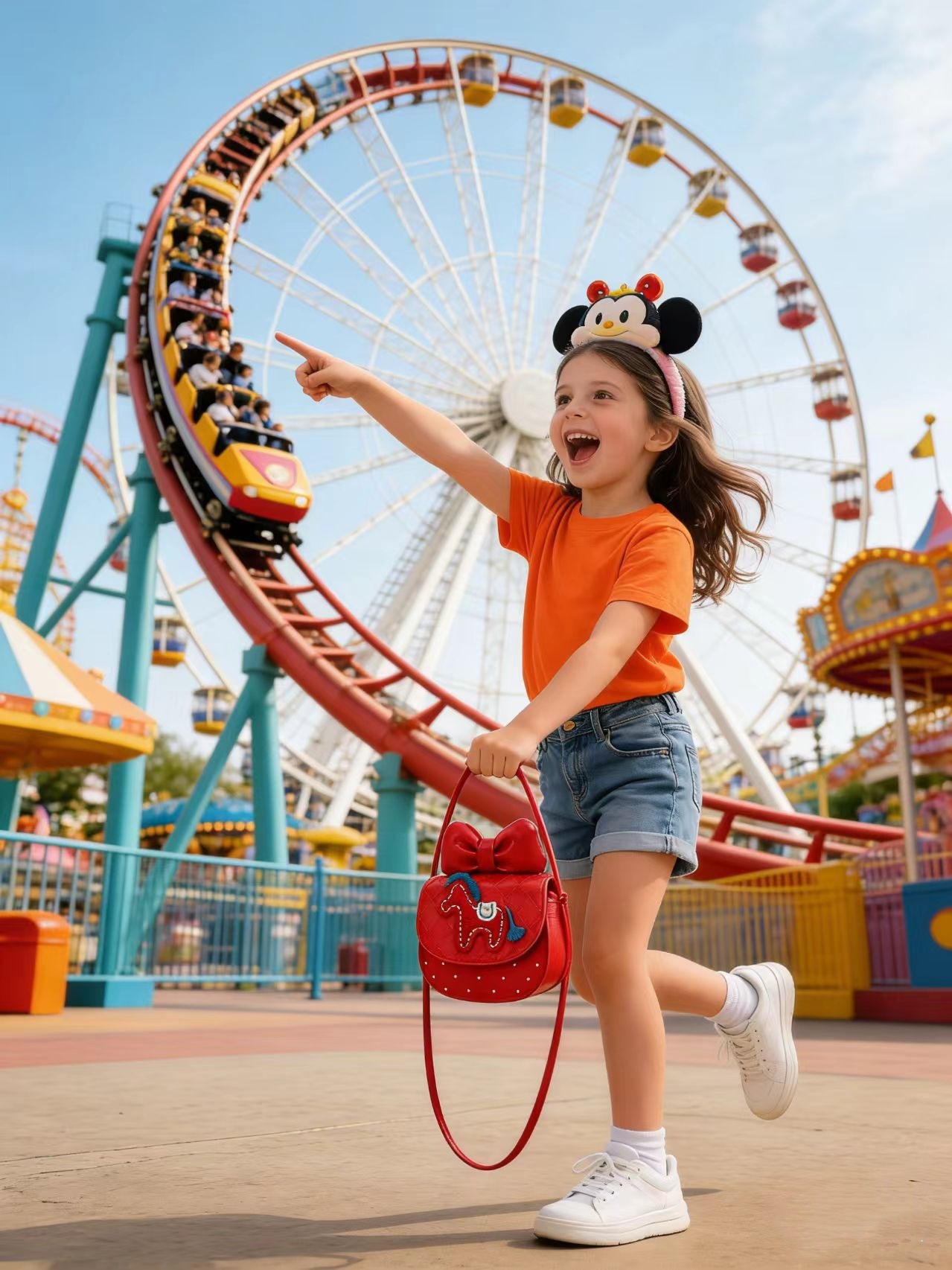 Niña lindo mochila 2026 nuevo arco de dibujos animados pony Año Nuevo sobre rojo niñas bolso de hombro de dinero de Año Nuevo