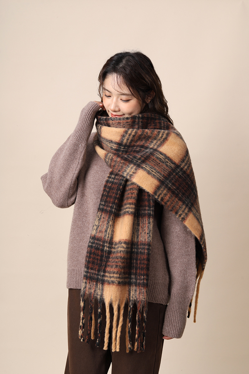 Sciarpa invernale in mohair con nappe di alta qualità, in cashmere marrone Maillard, per studenti, stile nuovo_voghion.com