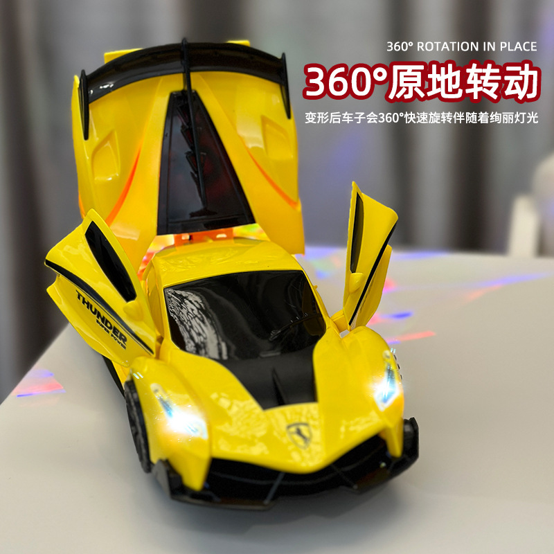 Transfronterizo eléctrico universal coche de carreras de rotación música luz niños modelo de coche deportivo transformador de juguete puesto al por mayor