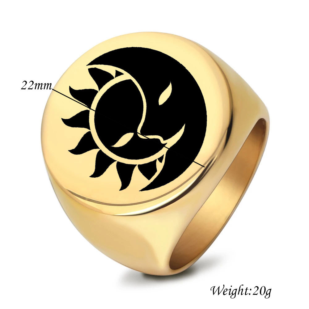 Retro Geometric Sun Titanium Steel Carving Menu0027S Rings