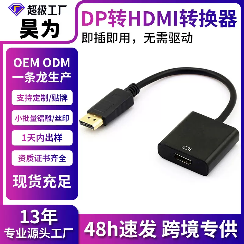 跨境dp转hdmi vga转接线头to转换器台式笔记本电脑显卡外接显示器