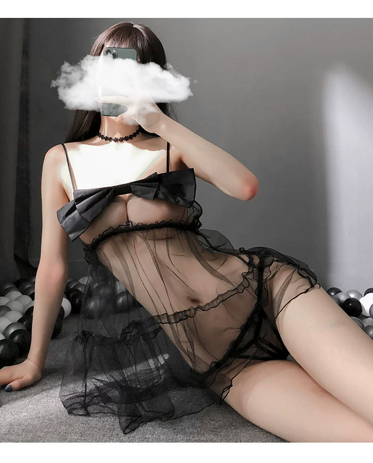 Комплект прозрачного нижнего белья типа Babydoll, женский сетчатый материал с бантом, один размер
