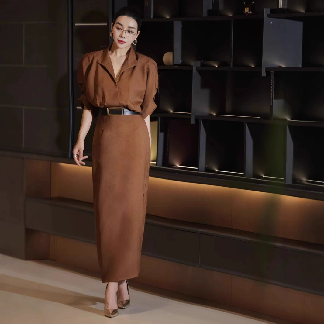 Летнее платье в французском стиле для похудения талии с рукавами «летучая мышь» и высокой талией, элитное деловое платье богини светской львицы