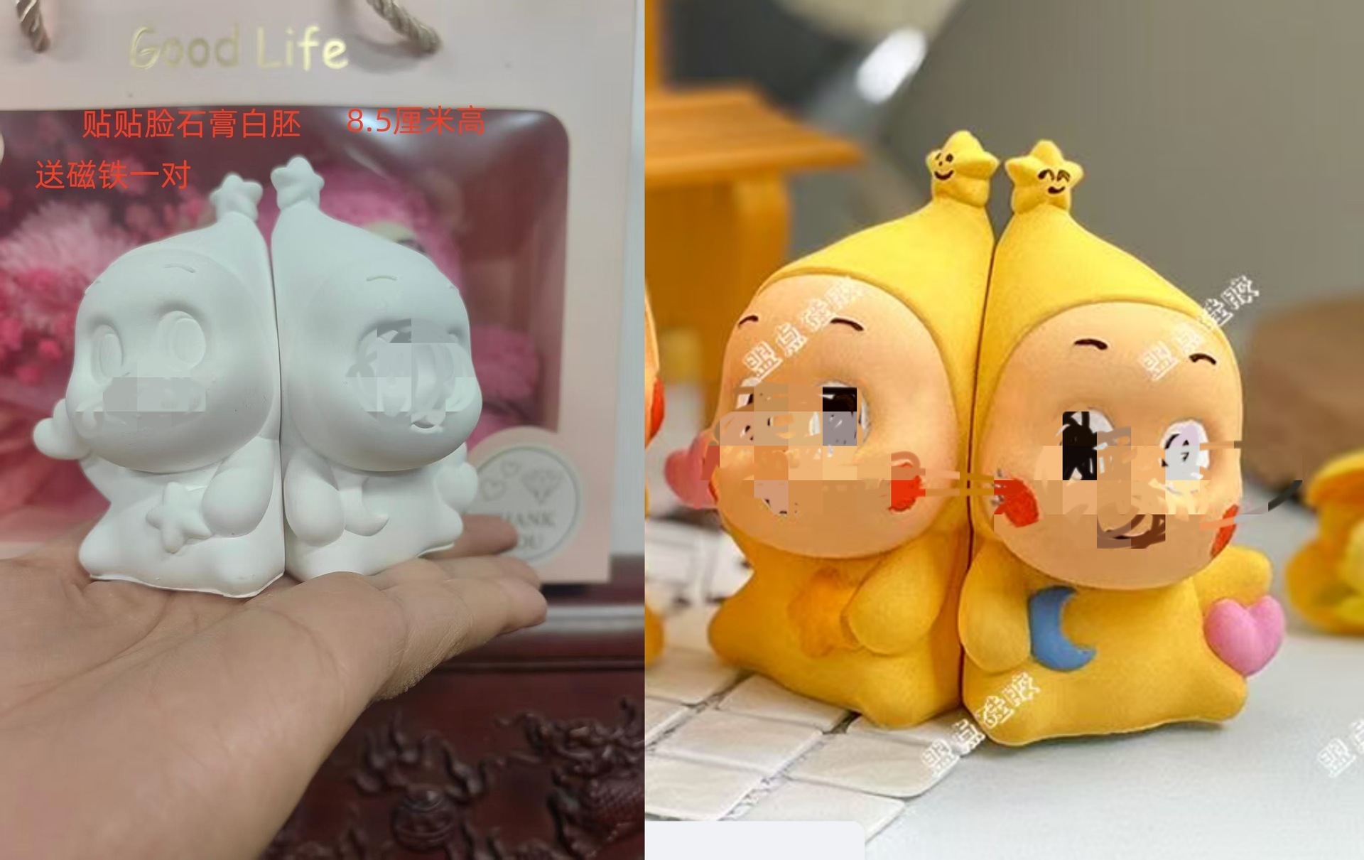 Muñeca de yeso blanco embrión 3D creativo Durian pequeño ❤ pintado de yeso graffiti hecho a mano puesto de graffiti