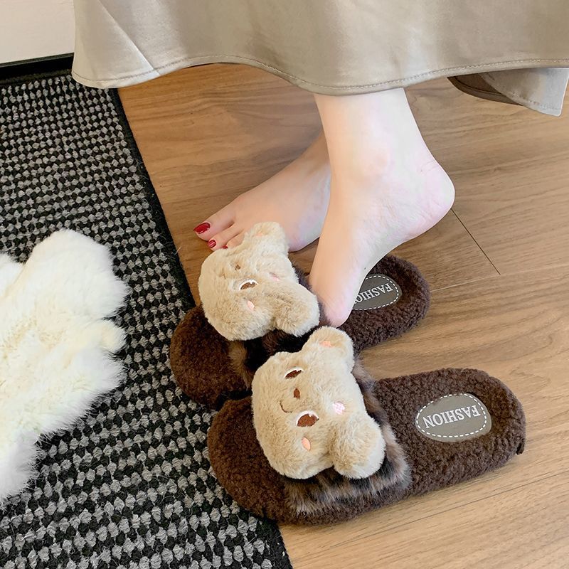 可爱小熊毛毛拖鞋女2025新款秋冬季家用室内防滑超市批发棉拖鞋女|undefined
