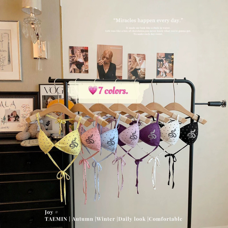 Purely Sexy Hot Girl Rhinestone Polka Dot Triangle Cup Bra Bikini Two-Piece Swimsuit with Tie-Up Bra