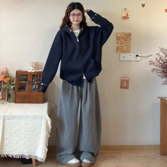 美式新复古刺绣开衫连帽卫衣女秋冬新款宽松慵懒风外穿拉链外套潮