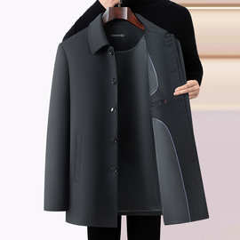 雅弋尓春秋短款羊毛风衣中年男士商务休闲宽松大码翻领夹克外套