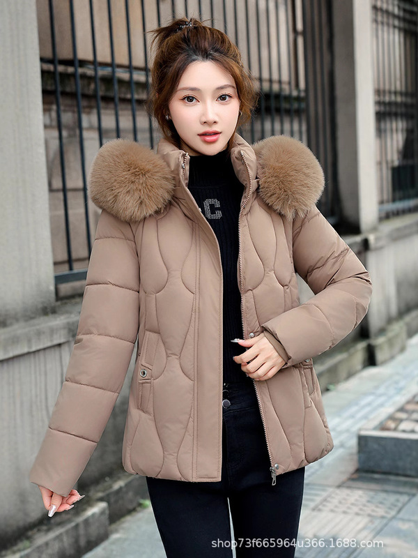 2025新款棉服女短款冬季外套大毛领连帽棉衣加厚修身棉袄现货洋气|undefined