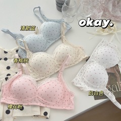 女の子の花柄下着、女性の小さな胸のプッシュアップ、ノンワイヤー、副胸縮小、たるみ防止学生ブラジャー、クリームブルー