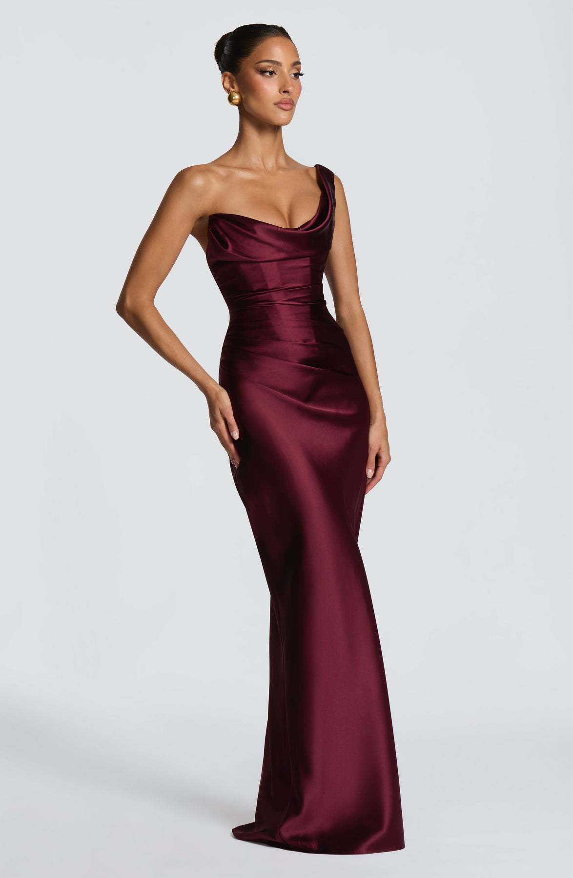 Women's Satin Long Dress European American Style One Shoulder Tie Waist Slim Fashion High End New Spring_ecoleips.com