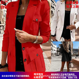 2026春特姆tk亚马逊速卖通eBay纯色气质优雅长袖西装小外套女开衫