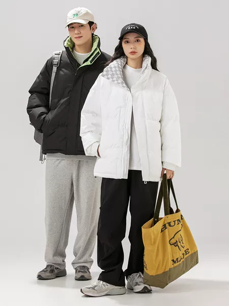 Winter Patchwork Color-Block High-Collar Cotton Jacket for Men and Women, Loose-Fit Puffer Coat, Warm Outerwear, Slimming and Versatile Trendy Style