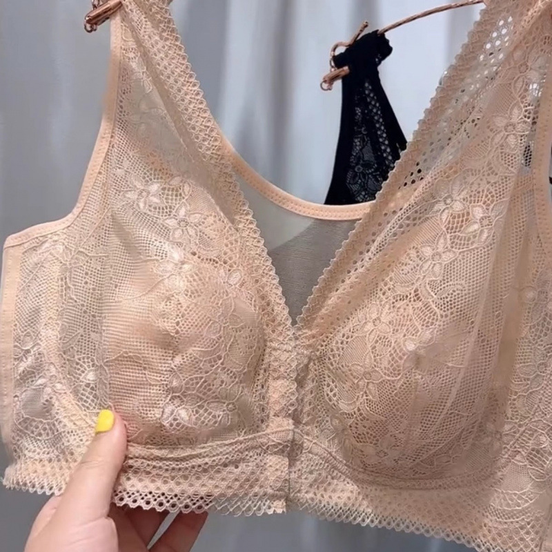 Front Button Large Size Mesh Thin Women's Bra for Large Breasts, Small Breasts, Large Breasts, Lace Export Seamless Intimates for Women