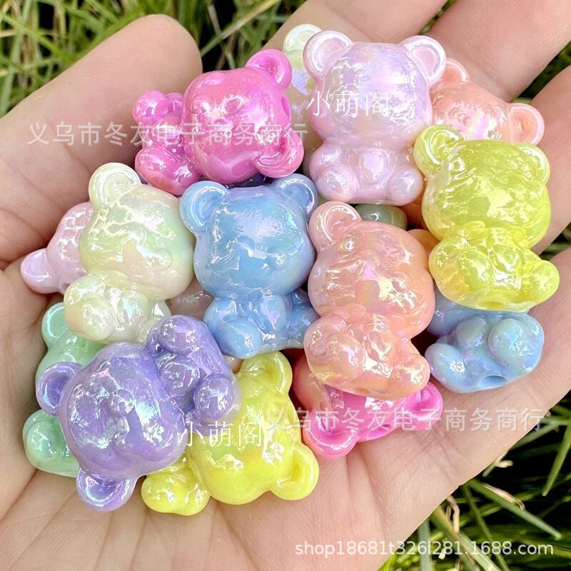 17*21mm Acrylic Ab Color Macaron Stereo Bear Vertical Hole Beaded Pen DIY Mobile Phone Chain Keychain Jewelry