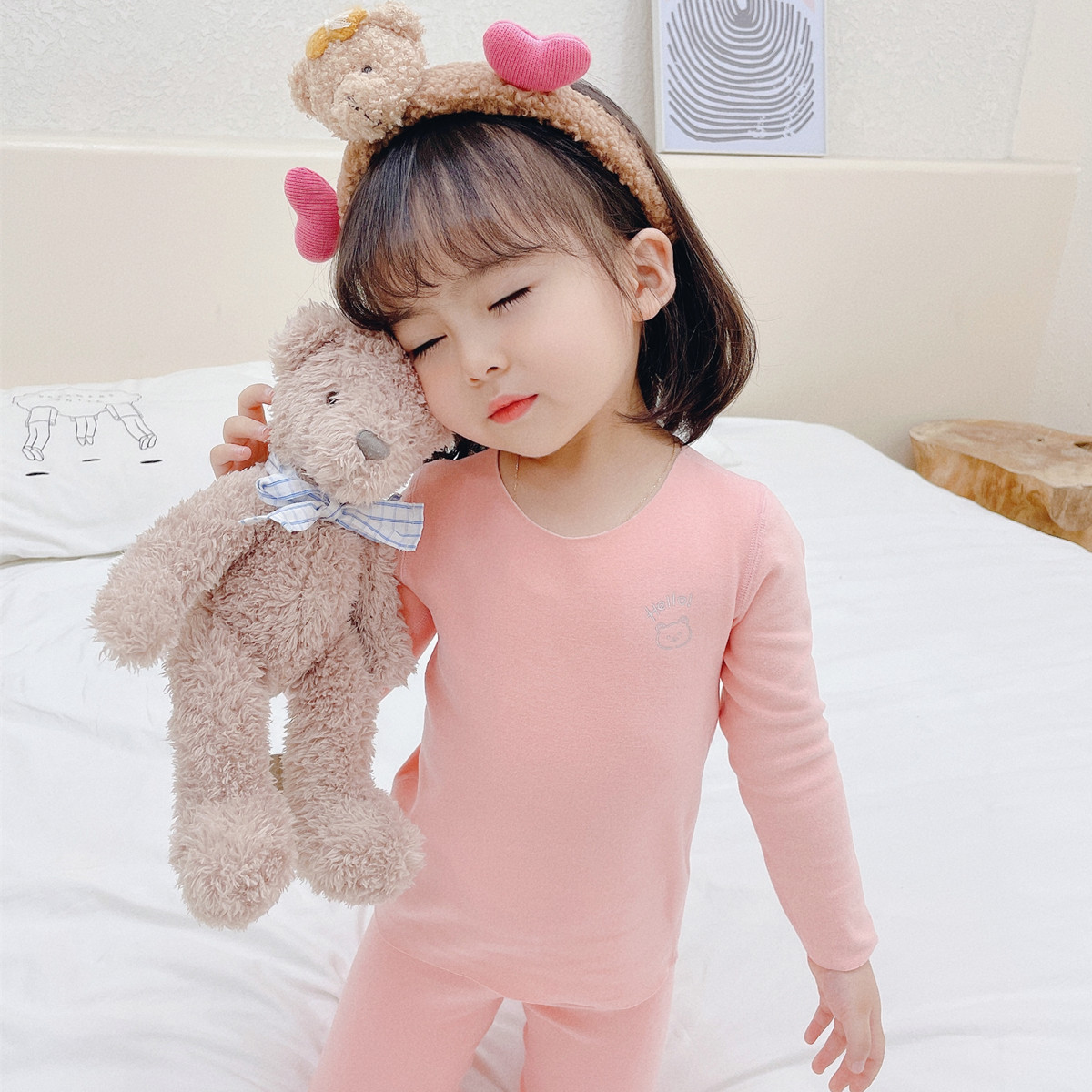 Autumn and winter double-sided velvet children's underwear set seamless boys and girls Children's autumn clothes autumn pants medium and large children's warm pajamas