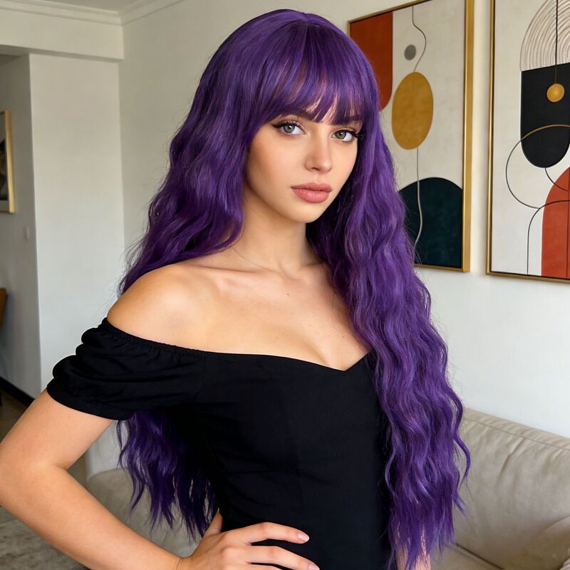 Cross-border supply of European and American women's wigs, foreign trade air bangs corn perm long curly synthetic fiber full wigs, in-stock wholesale Cross-border supply of European and American women's wigs, foreign trade air bangs corn perm long curly synthetic fiber full wigs, in-stock wholesale