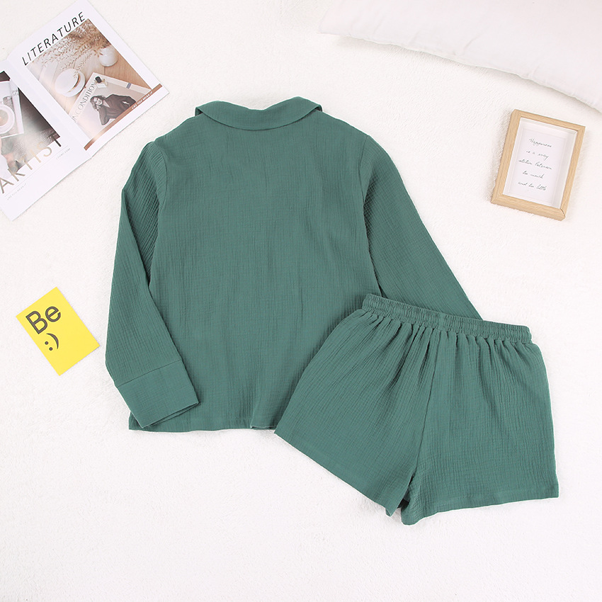 solid color cotton gauze long-sleeved top shorts set NSMSY124812