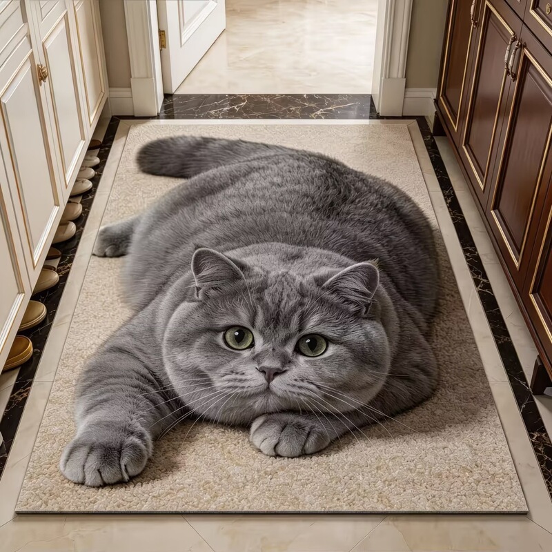 Cute Realistic Cat-Shaped Diatomaceous Earth Mat, Non-Slip Bathroom Mat, Dry and Wet Separation Mat for Bathroom, Entryway Door Mat