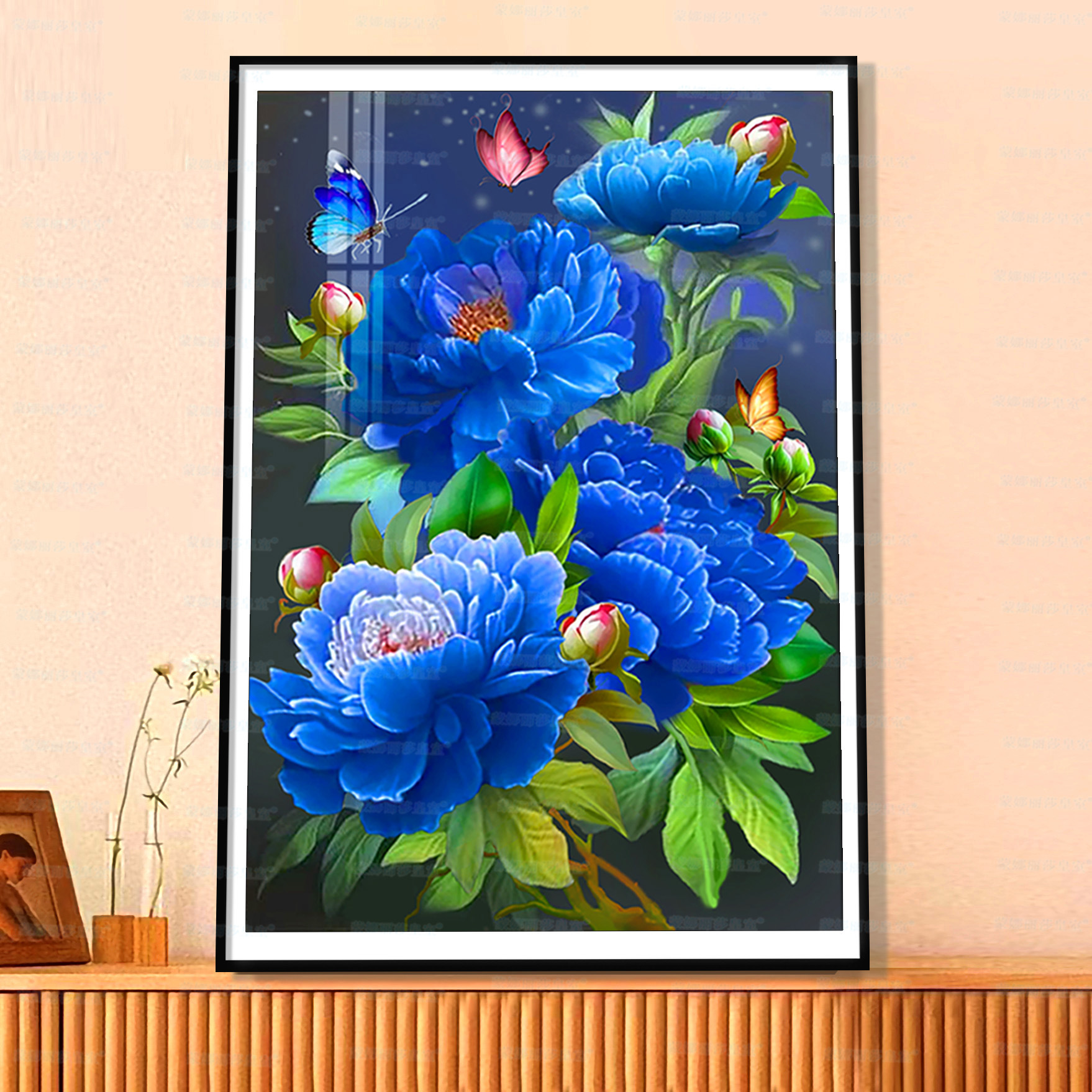 Mona Lisa real Cruz puntada azul peonía nueva flor bordado vertical hecho a mano pintura decorativa hilo bordado image 2