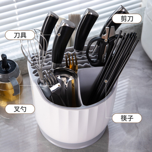 Kitchen rotating knife holder storage rack countertop multifunctional chopstick barrel knife holder integrated storage box household kitchen knife rack