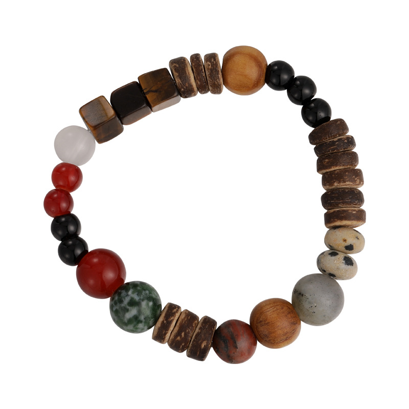 1 Piece Retro Round Multicolor Wooden Beads Agate Beaded Polishing Unisex Bracelets display picture 5