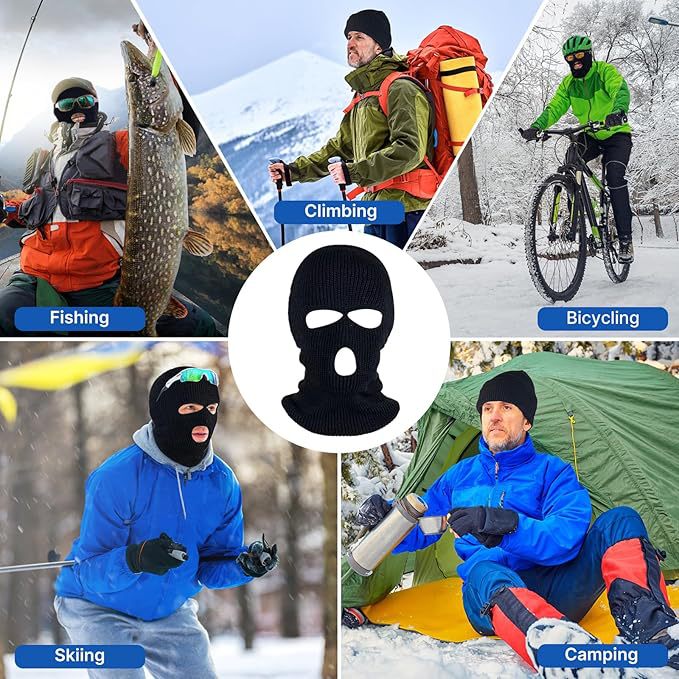 3-håls vinterstickad ansiktsmask, utomhussport helmask för skidor Varm stickad balaclava för vuxna_voghion.com