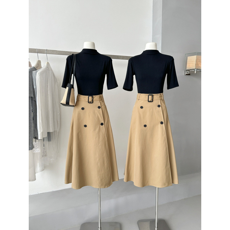 Qianyu Autumn New 2026 High-Intelligence British Style Double-Breasted A-Line Skirt + Black Top Two-Piece Set Qianyu Autumn New 2026 High-Intelligence British Style Double-Breasted A-Line Skirt + Black Top Two-Piece Set