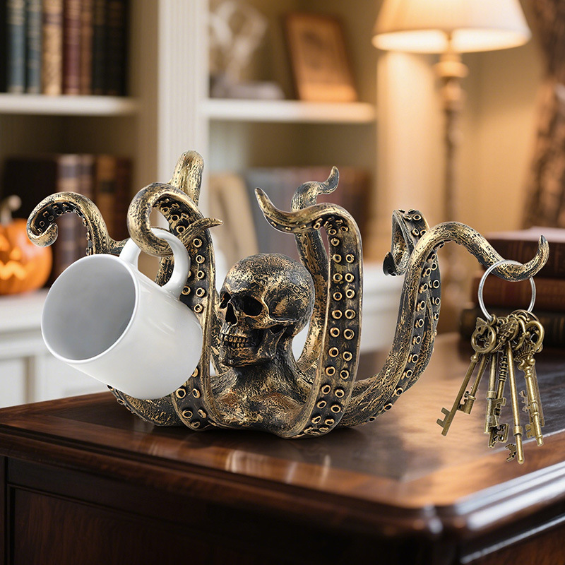  New Bronze Squid Sculpture Creative Skull Octopus Resin Ornaments Octopus Storage Hanging Ornaments