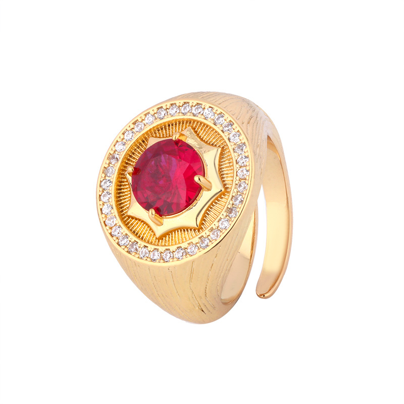 2024 nueva joyería Zhuang Shengsheng fondo de cobre chapado en oro simulación corindón temperamento anillo de oro redondo mujer 8mm