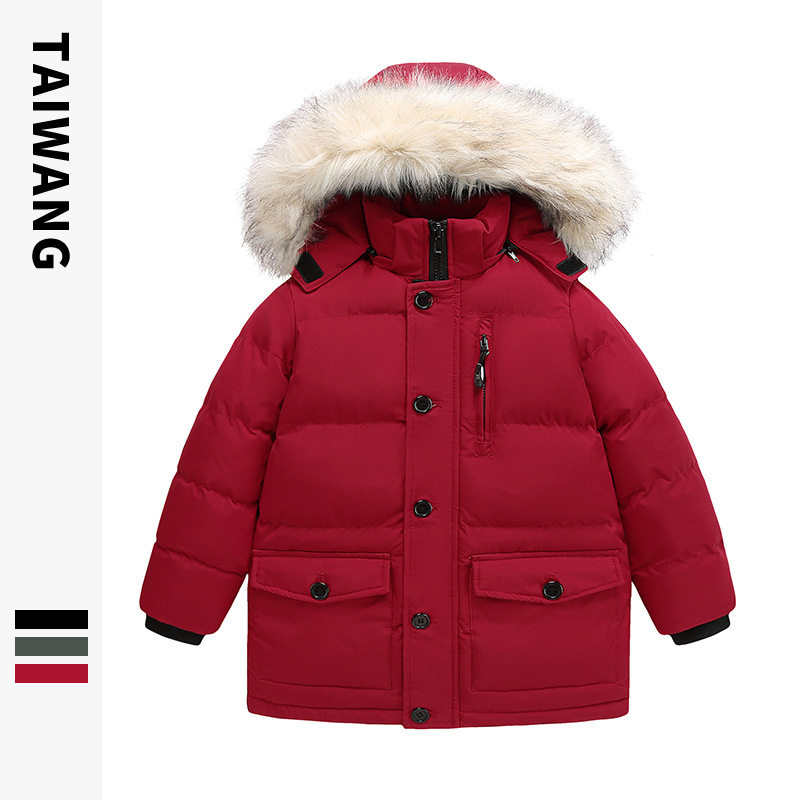 泰王童装丨潮牌男童2024年冬季新款中大童保暖可拆帽毛领棉服外套