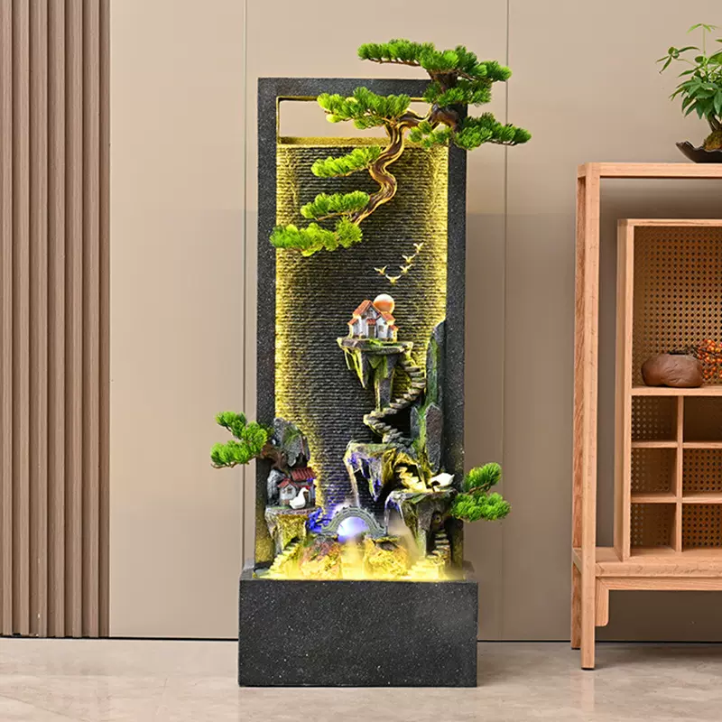 流水墙水幕墙假山喷泉循环水景落地招财别墅庭院阳台酒店流水摆件