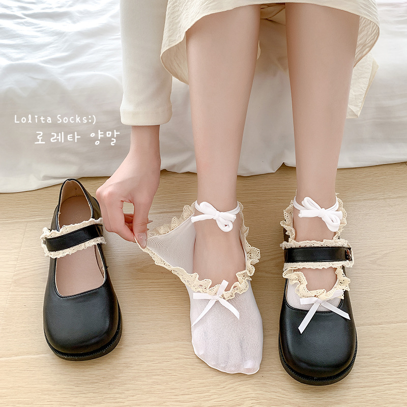 Bowknot ballet estilo correa para mujer calcetines de barco encaje calcetines japoneses zapatos de ballet Mary Jane calcetines de boca baja