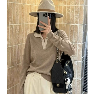 老钱风穿搭翻领针织衫女早秋高级感polo衫秋季穿搭设计感小众上衣