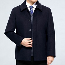 正品牌毛呢大衣男冬季中长款翻领保暖羊毛外套可脱卸羽绒胆爸爸装
