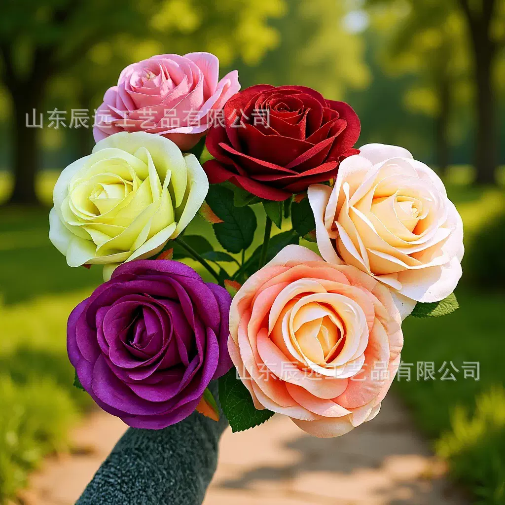 仿真玫瑰花甜心玫瑰红玫瑰婚庆插花假花家居客厅装饰绢花单枝