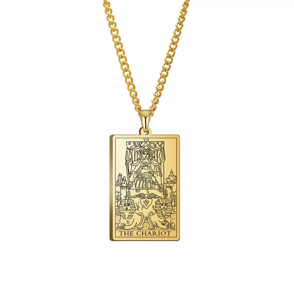 欧美个性嘻哈潮塔罗牌男士项链百搭不锈钢毛衣链吊坠厂家直销