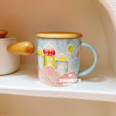 UMC7批發浮雕陶瓷馬克杯水杯果汁杯釉下彩手繪大容量水杯耐高溫個