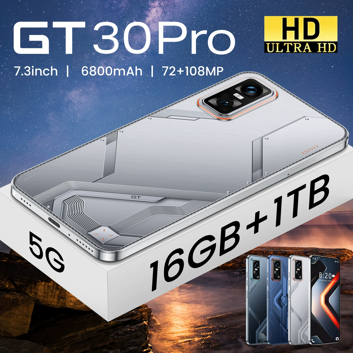 Новая горячая продажа cross-border GT30 Pro мобильного телефона с перфорированным большим экраном TK, импортная торговля, оптовые в наличии смартфоны