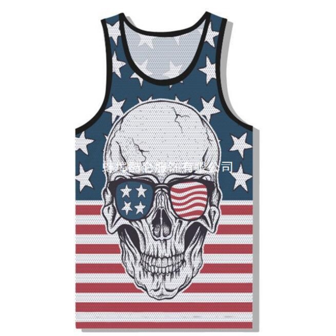 2023 Summer New European and American Red and Blue Flame Halloween Skull Sleeveless Vest Digital Printing Men's Casual Top