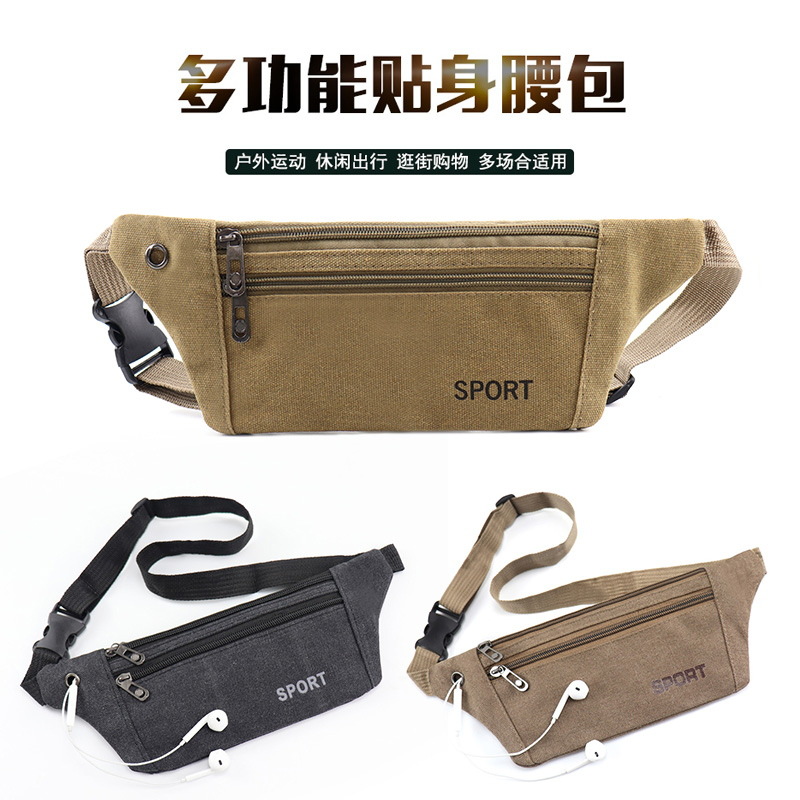 Factory direct canvas waist bag men and women multi-functional large capacity outdoor sports business cash register wear-resistant wallet