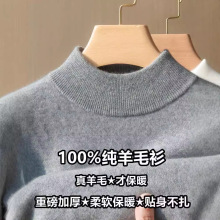 秋冬新款100%纯羊毛衫男加厚半高领宽松内搭毛衣休闲羊绒打底衫男
